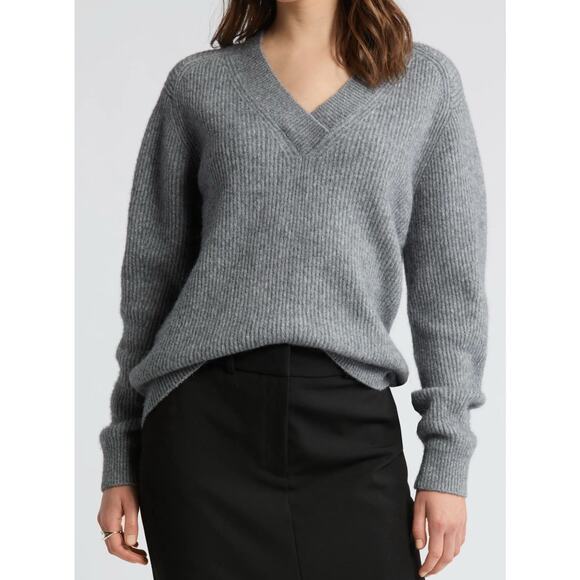 Nordstrom Sweaters - Nordstrom Womens Baby Alpaca Wool Blend V-Neck Sweater - Gray Grey, Size L
